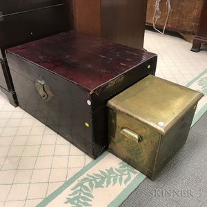 Asian Lacquered Box and a Small Brass Ice Box