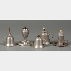 Five Small Pewter Lamps