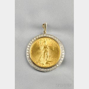 1927 American Eagle Twenty Dollar Gold Coin and Diamond Pendant