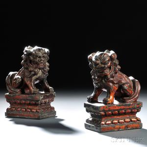 Pair of Lacquered Stone Foo Lions