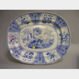 J. & B. Light Blue and White Eastern Plants Pattern Transfer Decorated Staffordshire Platter.