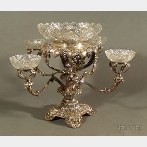 Large Sheffield Plate and Colorless Cut Glass Epergne