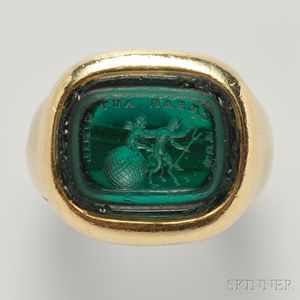 18kt Gold and Glass Intaglio Ring
