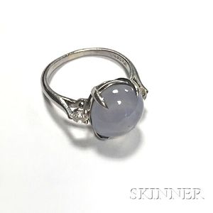 Platinum, Star Sapphire, and Diamond Ring and Earclips