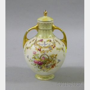 Jeweled and Floral Decorated Porcelain Covered Vase