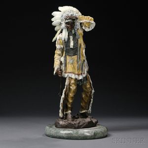Modern Cold-painted Bronze Native American Indian Chief