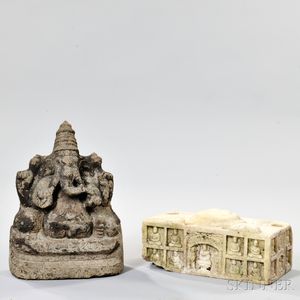 Carved Stone Sculpture of Ganesh and a Buddhist Stele Base