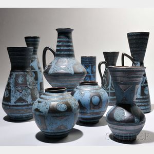 Nine Pieces of Carstens Tonnieshof Art Pottery