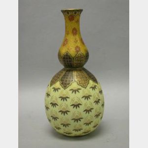 Victorian Gilt and Floral Enameled Art Glass Vase