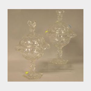 Pair of Anglo/Irish Colorless Cut Glass Covered Sweetmeat Jars.