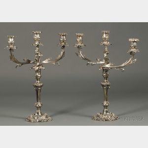 Pair of Silver Plated Three-light Candelabra