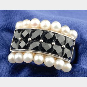 Cultured Pearl, Onyx, and Enamel Ring, Cartier
