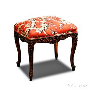 Louis XV-style Carved Fruitwood Upholstered Stool
