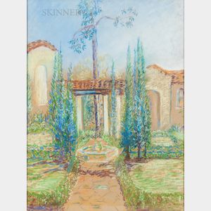 Margaret Jordan Patterson (American, 1867-1950) Two Drawings: Spanish-style Courtyard and Fountain
