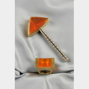 Gold and Fire Opal Pendant and Ring