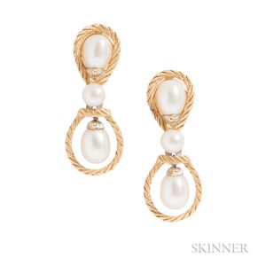 18kt Bicolor Gold and Cultured Pearl Earrings, Attributed to Buccellati