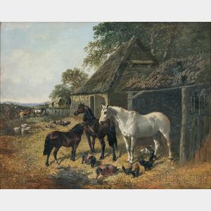 Attributed to John Frederick Herring, the Younger (British, c. 1820-1907) Farmyard Scene with Horses