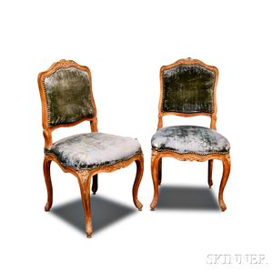 Pair of Louis XV Carved Beechwood Upholstered Side Chairs