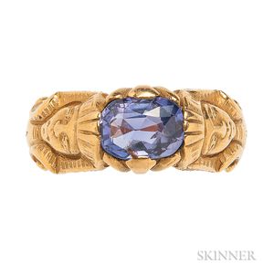 Egyptian Revival Gold and Color Change Sapphire Ring