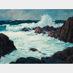 C. Roy (LeRoy) Morse (American, 1913-1997) Waves Breaking on Rocks