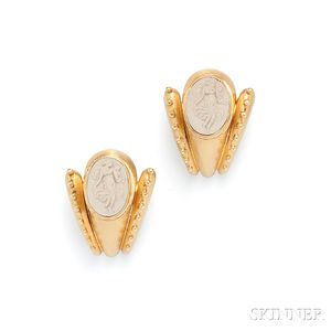18kt Gold and Lava Cameo Earclips