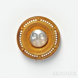 Gold and Carved Moonstone Brooch