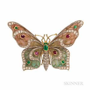 18kt Gold and Plique-a-jour Enamel Butterfly Brooch