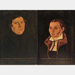 School of Lucas Cranach the Elder (German, c. 1472-1553) Pair of Portraits: Martin Luther