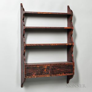 Grain-painted Shaped Wall Shelf with Two Drawers