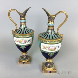 Pair of Royal Crown Derby Porcelain Ewers