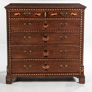 Oak Chest of Drawers with Folk Inlay