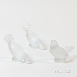 Three Lalique Frosted Crystal Birds