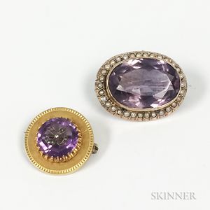 Two Amethyst Brooches