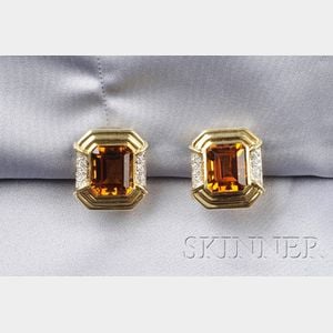 14kt Gold, Citrine, and Diamond Earclips