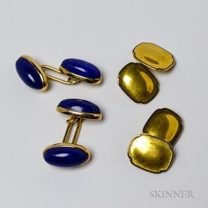Two Pairs of 14kt Gold Cuff Links