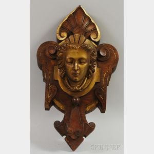 Gilt-decorated Carved Wood Figurehead-style Wall Plaque