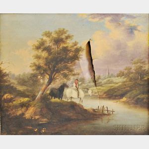 Continental School, 19th Century River Landscape with a Figure.