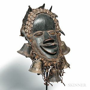 Dan-style Carved Wood and Bronze Bell Deangle Mask