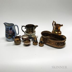 Ten Copper Lustre Ceramic Tableware Items