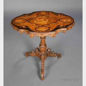 German Black Forest Marquetry-inlaid and Carved Walnut Tilt-top Table