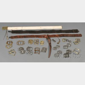 Belt and Bayonet Scabbard and a Collection of Early Shoe Buckles