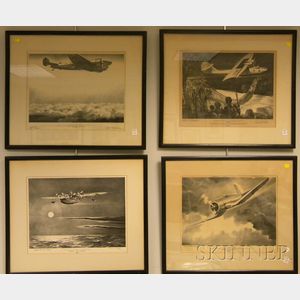 Set of Eight Clayton Knight (1891-1969) Pratt and Whitney WWII Aviation Pilot Signed Lithographs