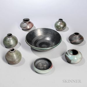 Eight Pieces of Andrew Berends Raku Pottery