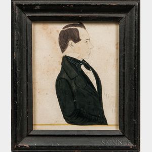 Jane A. Davis (Connecticut/Rhode Island, 1821-1855) Profile Portrait of a Gentleman in a Black Jacket