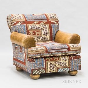 Leather and Southwest Textile-upholstered Lounge Chair