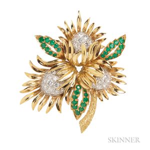 18kt Gold, Diamond, and Emerald Brooch, Charles Vaillant