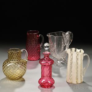 Four Blown-molded and One Pressed Glass Pieces of Tableware