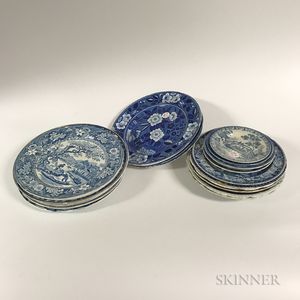 Eighteen Blue Transfer-decorated Ceramic Plates