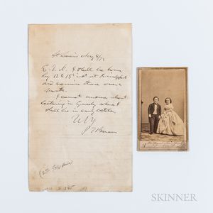 Barnum, P.T. (1810-1891) Autograph Letter Signed, St. Louis, Missouri, 4 August 1877, and Brady Carte-de-visite of Mr. & Mrs. Tom Thumb
