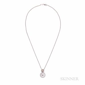 18kt White Gold, Yellow Diamond, and South Sea Pearl Pendant
